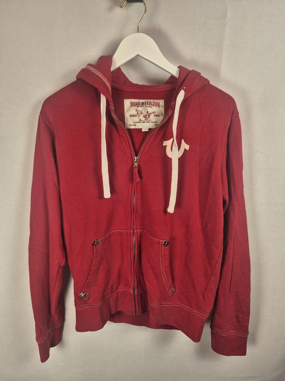 True Religion Womens Red Zip Hoodie Sweatshirt Size S